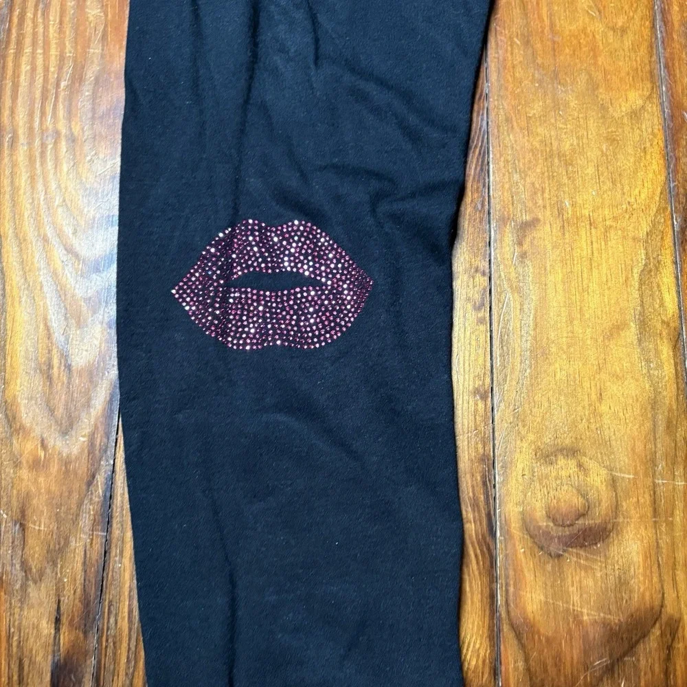 Lauren Moshi Black Evil Eye Lips Crystal Crop Sweatpants Sz S A1039